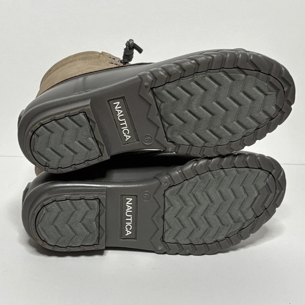 NWOT Nautica Women's Sea Ripple Duck Boots Tan Gray Size 6 Lace Up‎ Side Zip